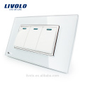 Fabricante Livolo Luxo Painel De Vidro De Cristal Branco 3 Gang 2 Way Botão de Casa Interruptor de Parede VL-C3K3S-81